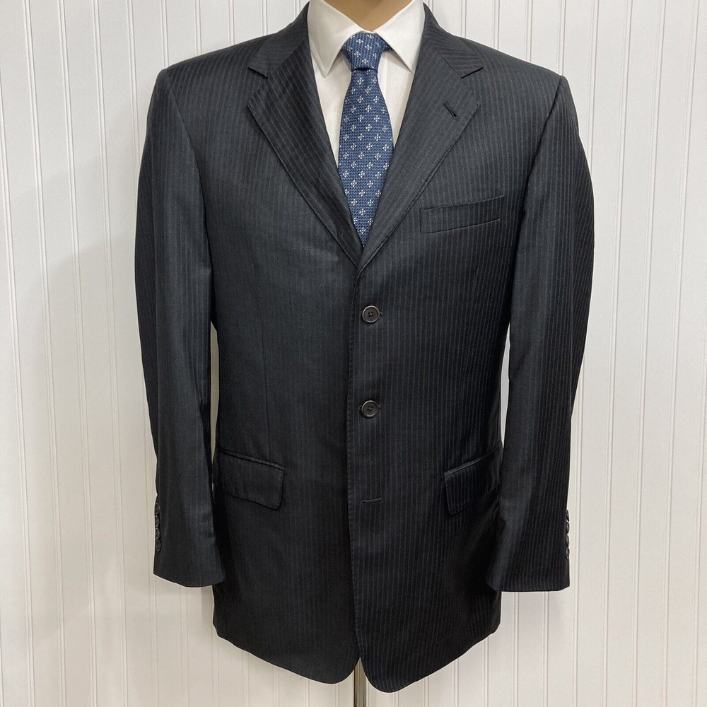 JOS A BANK Blazer Men 40 Sport Coat Gray Wool Pinstripe 3 Button Suit Jacket 40L